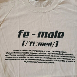 Graphic Tee Reads "Fe-Male" • Tan/Cream • Size Small